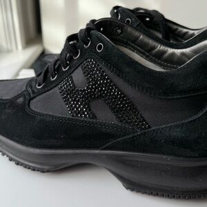 Hogan Women's Black Suede Sneakers with Rhinestone details 38